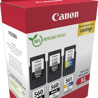 Canon 2x PG-560 / 1x CL-561 Γνήσιο Πακέτο 3 Μελανιών Εκτυπωτή InkJet Μαύρο / Πολλαπλό (Color) (3712C009)