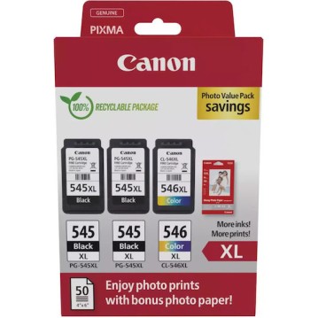 Canon PG-545 XL x2 / CL-546 XL Γνήσιο Photo Value Pack με 3 Μελάνια Εκτυπωτή InkJet Photo Μαύρο / Πολλαπλό (Color) (8286B015)