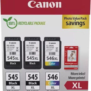 Canon PG-545 XL x2 / CL-546 XL Γνήσιο Photo Value Pack με 3 Μελάνια Εκτυπωτή InkJet Photo Μαύρο / Πολλαπλό (Color) (8286B015)