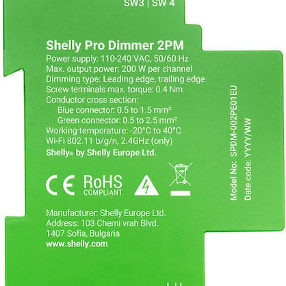 Shelly 2pm Dimmer Ενδιάμεσος Διακόπτης
