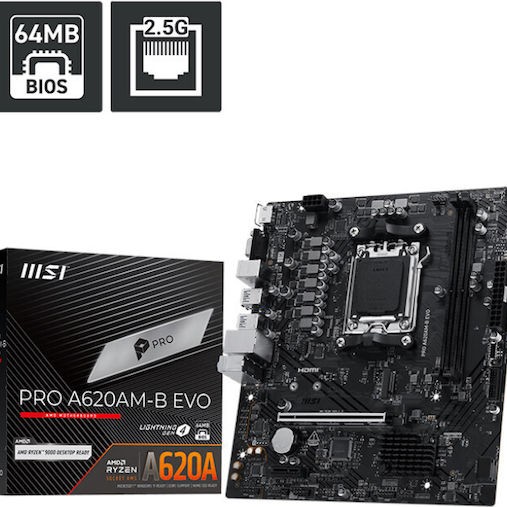 MSI Pro A620AMB Evo Motherboard Micro ATX με AMD AM5 Socket 7E36-001R