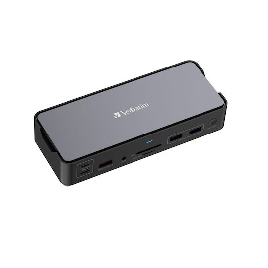 Verbatim USB-C Docking Station με HDMI/DisplayPort 4K PD Ethernet και σύνδεση 2 Οθονών Γκρι (32171)