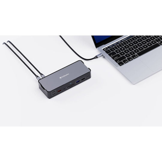 Verbatim USB-C Docking Station με HDMI/DisplayPort 4K PD Ethernet και σύνδεση 2 Οθονών Γκρι (32171)