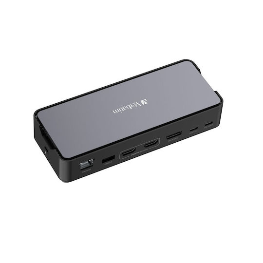 Verbatim USB-C Docking Station με HDMI/DisplayPort 4K PD Ethernet και σύνδεση 2 Οθονών Γκρι (32171)