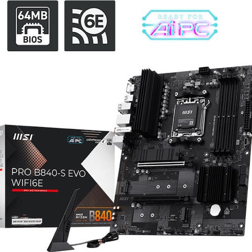MSI PRO B840-S EVO WIFI6E Motherboard ATX με AMD AM5 Socket 7E93-001R
