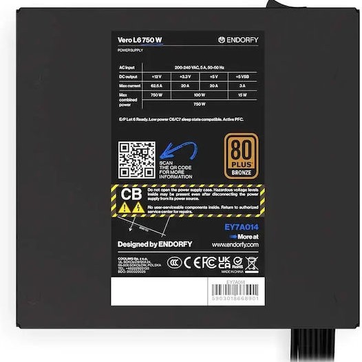 Endorfy Vero L6 750W Μαύρο Τροφοδοτικό Υπολογιστή Full Wired 80 Plus Bronze