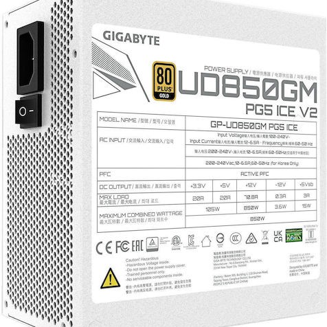 Gigabyte UD850GM PG5 V2 ICE 850W Μαύρο Τροφοδοτικό Υπολογιστή Full Modular 80 Plus Gold