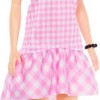 Barbie Κούκλα Fashionistas Brown Hair with Pink Plaid Dress για 3+ Ετών