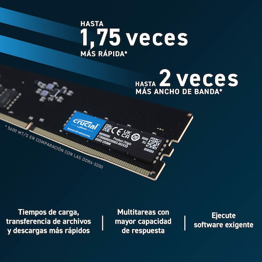 Crucial DDR5 32GB RAM με 2x16GB Modules και Ταχύτητα 5600 για Desktop