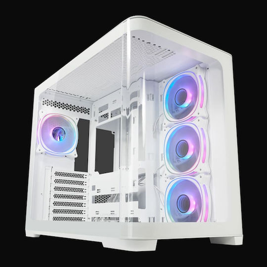 LC-Power Gaming 8001W Pro-Storm Light Midi Tower Κουτί Υπολογιστή με Πλαϊνό Παράθυρο και RGB Φωτισμό Λευκό