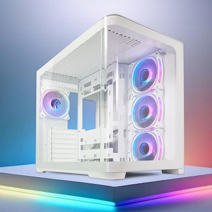 LC-Power Gaming 8001W Pro-Storm Light Midi Tower Κουτί Υπολογιστή με Πλαϊνό Παράθυρο και RGB Φωτισμό Λευκό