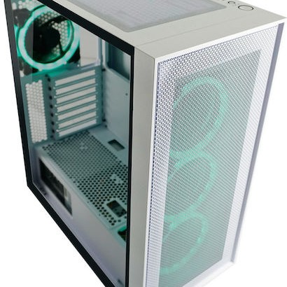 LC-Power Gaming Wanderer X Midi Tower Κουτί Υπολογιστή με Πλαϊνό Παράθυρο και RGB Φωτισμό Λευκό