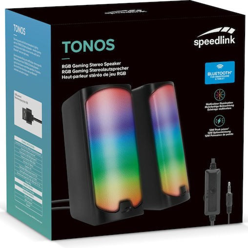 SpeedLink Tonos Ηχεία Υπολογιστή 2.0 με RGB Φωτισμό και Ισχύ 12W σε Μαύρο Χρώμα