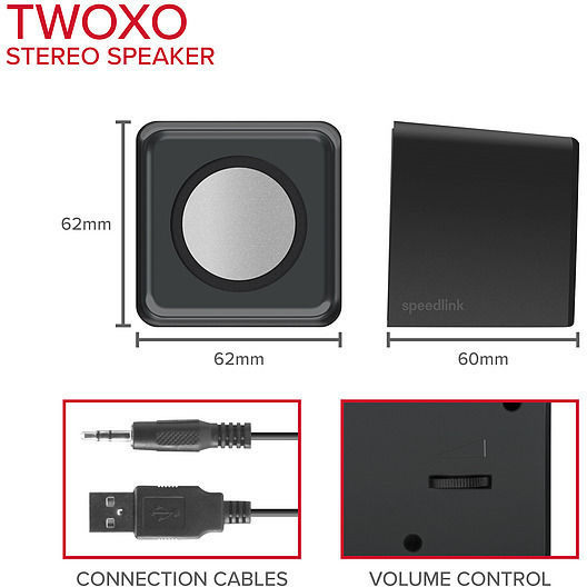 SpeedLink Twoxo Ηχεία Υπολογιστή 2.0 με Ισχύ 5W σε Μαύρο Χρώμα