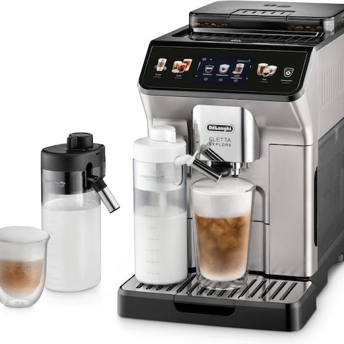 De'Longhi Eletta Explore Αυτόματη Μηχανή Espresso 1450W Πίεσης 19bar για Cappuccino με Μύλο Άλεσης Ασημί