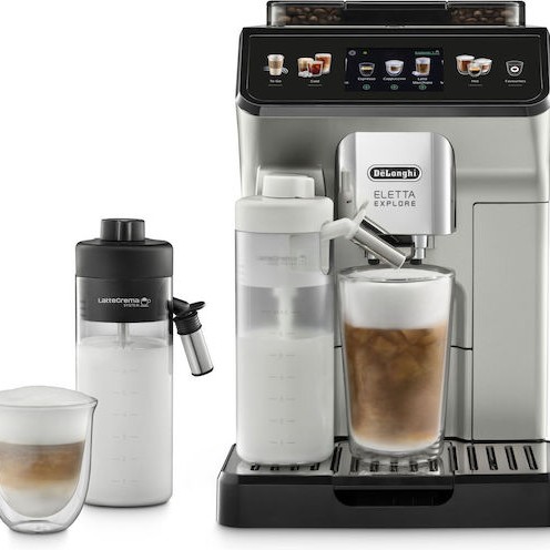 De'Longhi Eletta Explore Αυτόματη Μηχανή Espresso 1450W Πίεσης 19bar για Cappuccino με Μύλο Άλεσης Ασημί