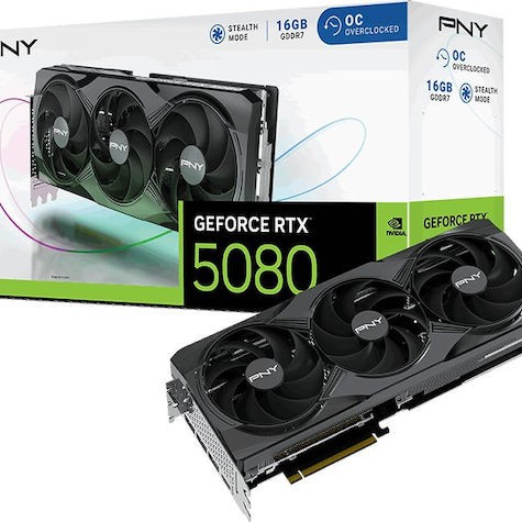 PNY GeForce RTX 5080 16GB GDDR7 Overclocked Triple Fan Κάρτα Γραφικών