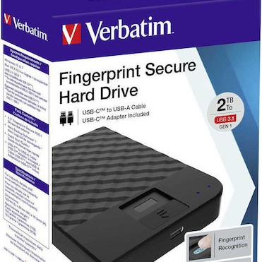 Verbatim Fingerprint Secure USB 3.1 / USB-C Εξωτερικός HDD 2TB 2.5