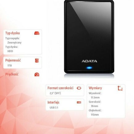 Adata HV620S USB 3.0 Εξωτερικός HDD 1TB 2.5
