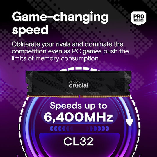Crucial Pro OC DDR5 32GB RAM με 2x16GB Modules και Ταχύτητα 6400 για Desktop