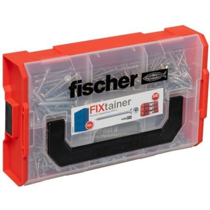 Fischer 562273 Fixtainer Powerfast Ii Chipboard, Pre-sorted Assortment Box With 700 Screws And 2 Bits, Countersunk Head, Full Thread And Torx Drive, Universal Set For Mounting De, Silver