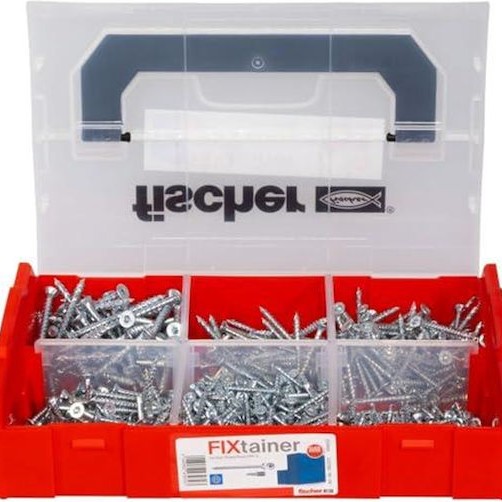 Fischer 562273 Fixtainer Powerfast Ii Chipboard, Pre-sorted Assortment Box With 700 Screws And 2 Bits, Countersunk Head, Full Thread And Torx Drive, Universal Set For Mounting De, Silver