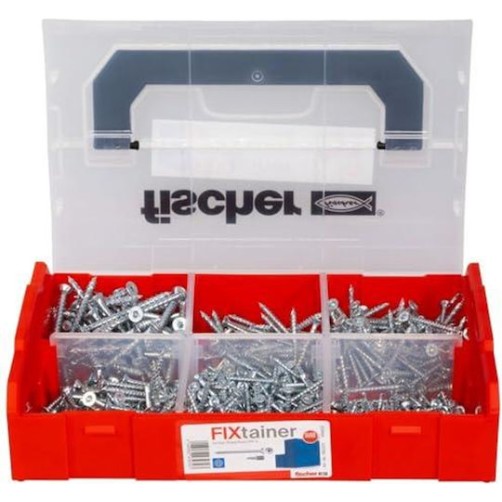 Fischer 562273 Fixtainer Powerfast Ii Chipboard, Pre-sorted Assortment Box With 700 Screws And 2 Bits, Countersunk Head, Full Thread And Torx Drive, Universal Set For Mounting De, Silver
