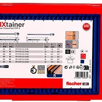Fischer 562277 Fixtainer Powerfast Ii Chipboard, Pre-sorted Assortment Box With 700 Screws And 2 Bits, Countersunk Head, Partial, Full Thread And Pozi Drive, Universal Set For Mounting De, Silver