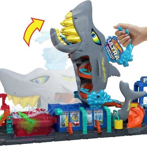 Hot Wheels City Ultra Shark Car Wash Πίστα Πλυντήριο Με Καρχαρία για 3+ Ετών