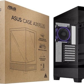 Asus A31 PLUS Gaming Midi Tower Κουτί Υπολογιστή με Πλαϊνό Παράθυρο και ARGB Φωτισμό Μαύρο