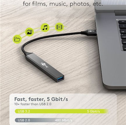 Goobay USB 3.2 Hub 4 Θυρών με σύνδεση USB-A Γκρι