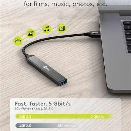 Goobay USB 3.2 Hub 4 Θυρών με σύνδεση USB-A Γκρι