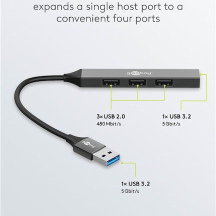 Goobay USB 3.2 Hub 4 Θυρών με σύνδεση USB-A Γκρι