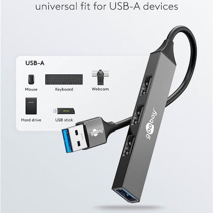 Goobay USB 3.2 Hub 4 Θυρών με σύνδεση USB-A Γκρι
