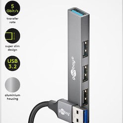 Goobay USB 3.2 Hub 4 Θυρών με σύνδεση USB-A Γκρι