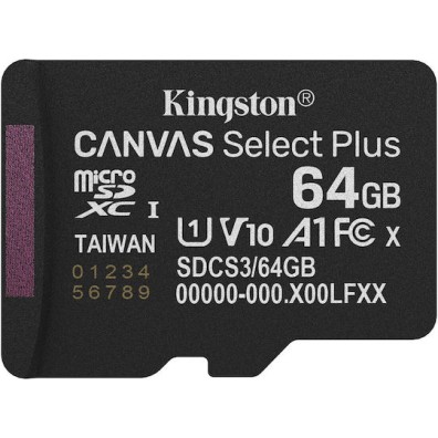 Kingston Canvas Select Plus microSDXC 64GB Class 10 U1 A1 με αντάπτορα
