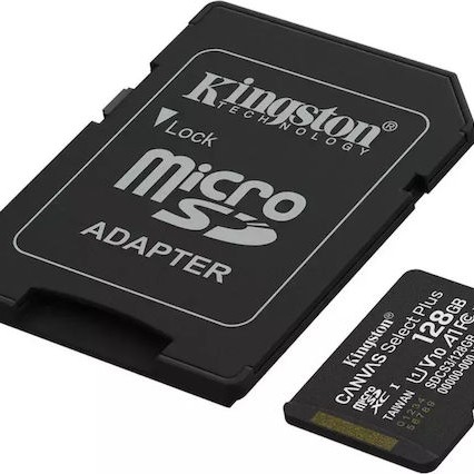 Kingston Canvas Select Plus microSDHC 128GB Class 10 U1 V10 A1 UHS-I με αντάπτορα