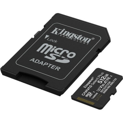 Kingston Canvas Select Plus microSDHC 512GB Class 10 U3 V30 A1 UHS-I με αντάπτορα