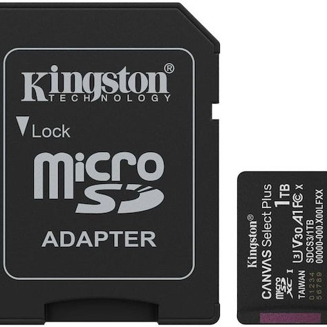Kingston Canvas Select Plus microSDHC 1TB Class 10 U3 V30 A1 UHS-I με αντάπτορα