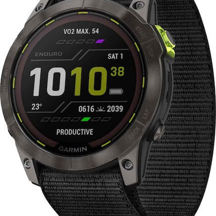 Garmin Enduro 2 Solar Titanium 51mm Αδιάβροχο Smartwatch με Παλμογράφο (Grey DLC Titanium with UltraFit Nylon Strap)