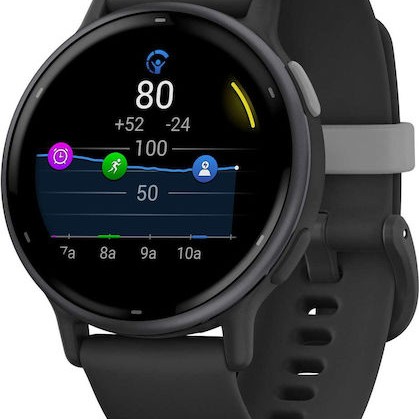 Garmin Vivoactive 5 Aluminium 42mm Αδιάβροχο Smartwatch με Παλμογράφο (Slate Bezel With Black Silicone Band)