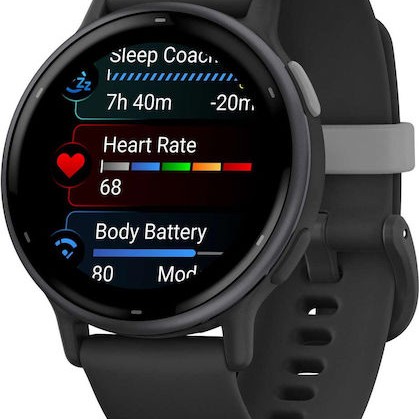 Garmin Vivoactive 5 Aluminium 42mm Αδιάβροχο Smartwatch με Παλμογράφο (Slate Bezel With Black Silicone Band)