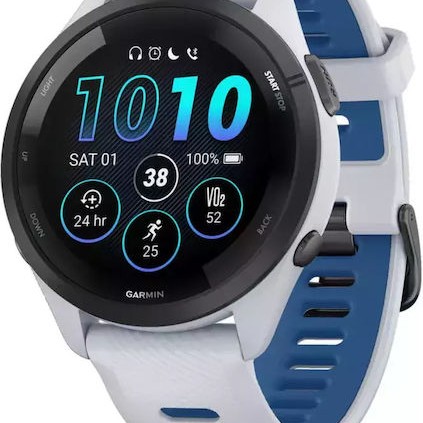 Garmin Forerunner 265 46mm Αδιάβροχο Smartwatch με Παλμογράφο (Whitestone/Tidal Blue)