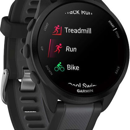 Garmin Forerunner 165 43mm Αδιάβροχο Smartwatch με Παλμογράφο (Black/Slate Gray)