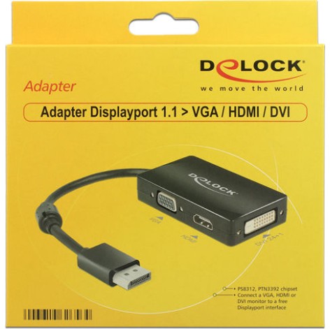 DeLock Μετατροπέας DisplayPort male σε DVI-D / HDMI / VGA female 1τμχ 62656