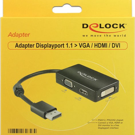 DeLock Μετατροπέας DisplayPort male σε DVI-D / HDMI / VGA female 1τμχ 62656