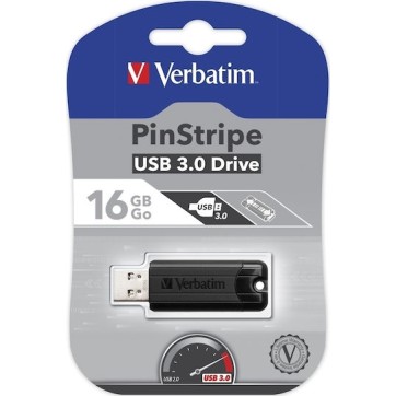 Verbatim PinStripe 16GB USB 3.0 Stick Μαύρο