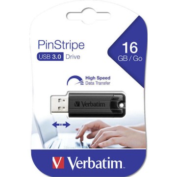 Verbatim PinStripe 16GB USB 3.0 Stick Μαύρο