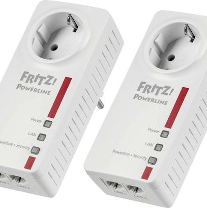 AVM Fritz! 1220E Powerline Διπλού Kit για Ενσύρματη Σύνδεση με Passthrough Πρίζα και 2 Θύρες Gigabit Ethernet
