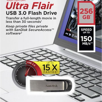 Sandisk Ultra Flair 256GB USB 3.0 Stick Μαύρο